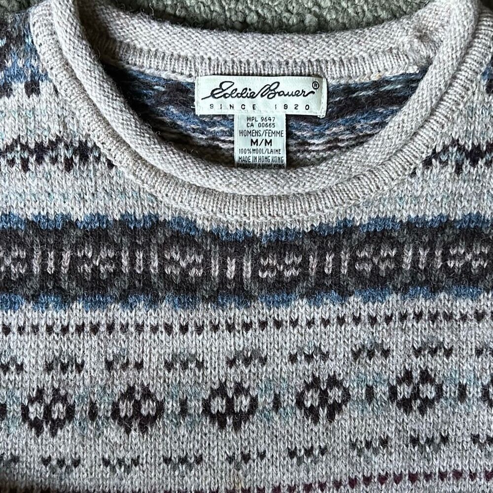 Eddie Bauer Vintage Wool Pullover Crewneck Fair Isle Sweater Medium Rolled Colla - Picture 8 of 8